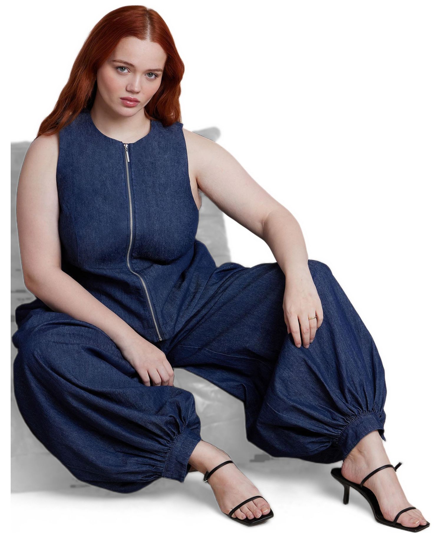 Plus Size Chambray Zip Up Women's Top