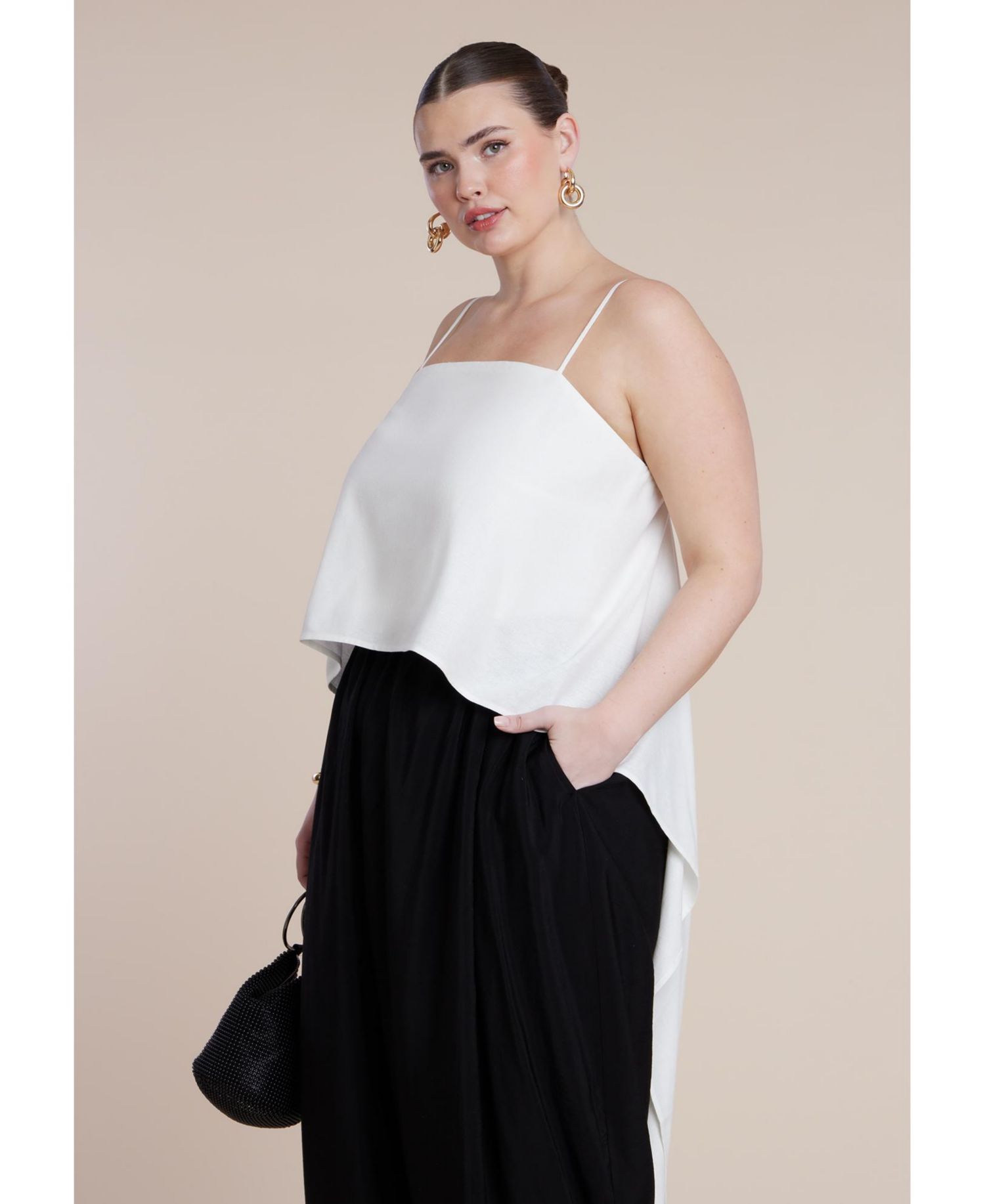 Plus Size Cascading Linen Crop Women's Top