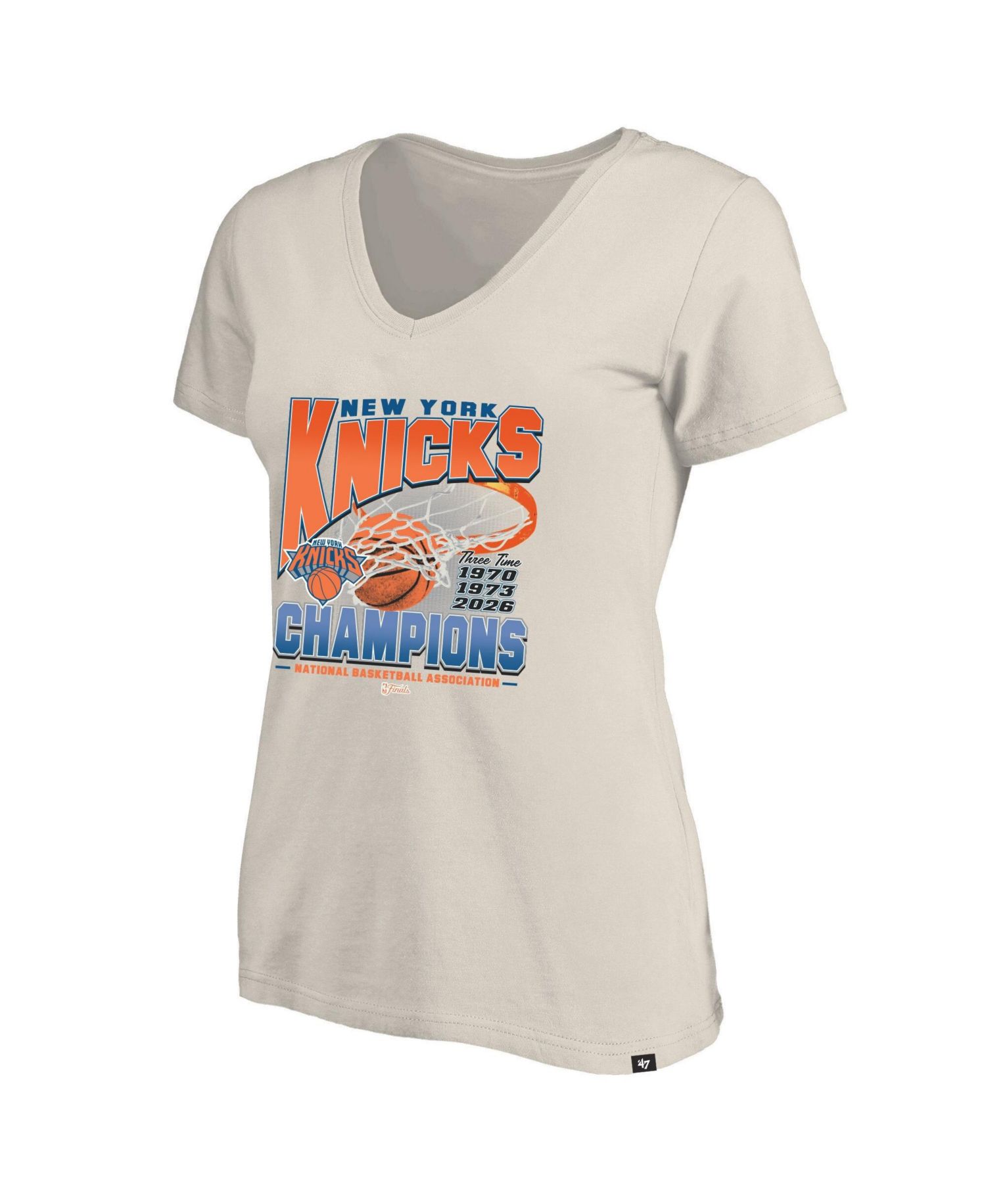 Women's Cream New York Knicks Three-Time NBA Finals Champions Plus Size V-Neck T-Shirt