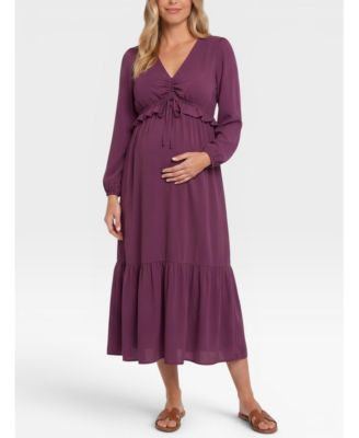 Puff Sleeve Ruffle Midi Dress - Motherhood