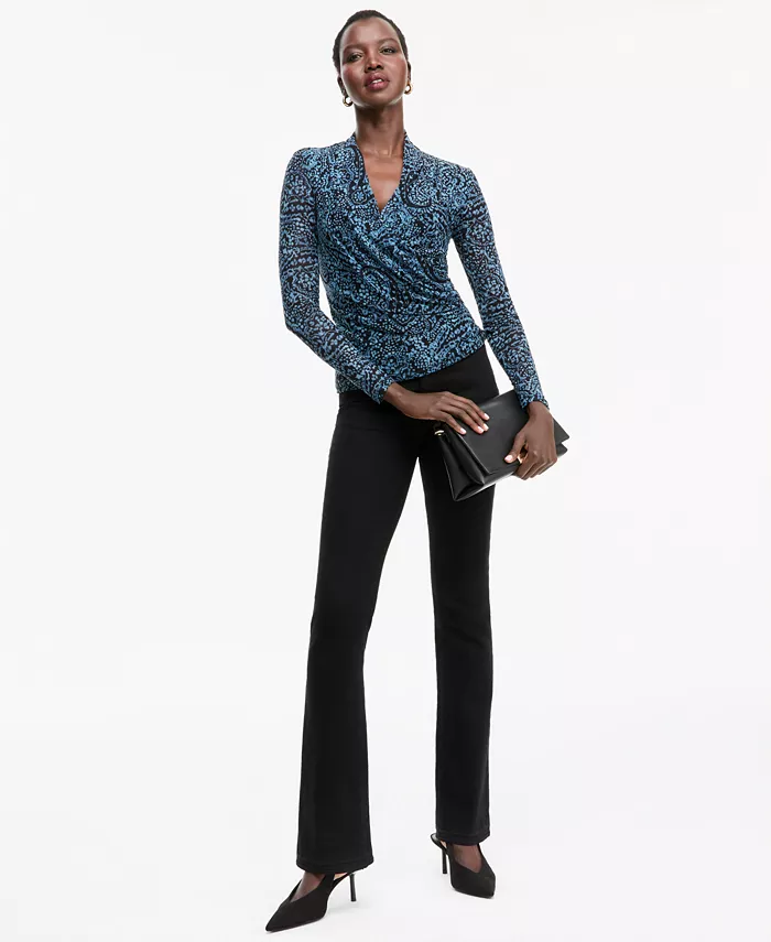 Women's Long-Sleeve Surplice Mesh Top - thumbnail 3