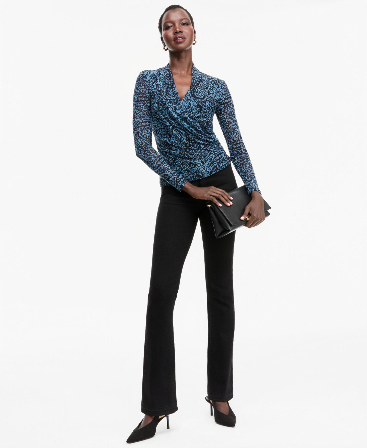 Women's Long-Sleeve Surplice Mesh Top