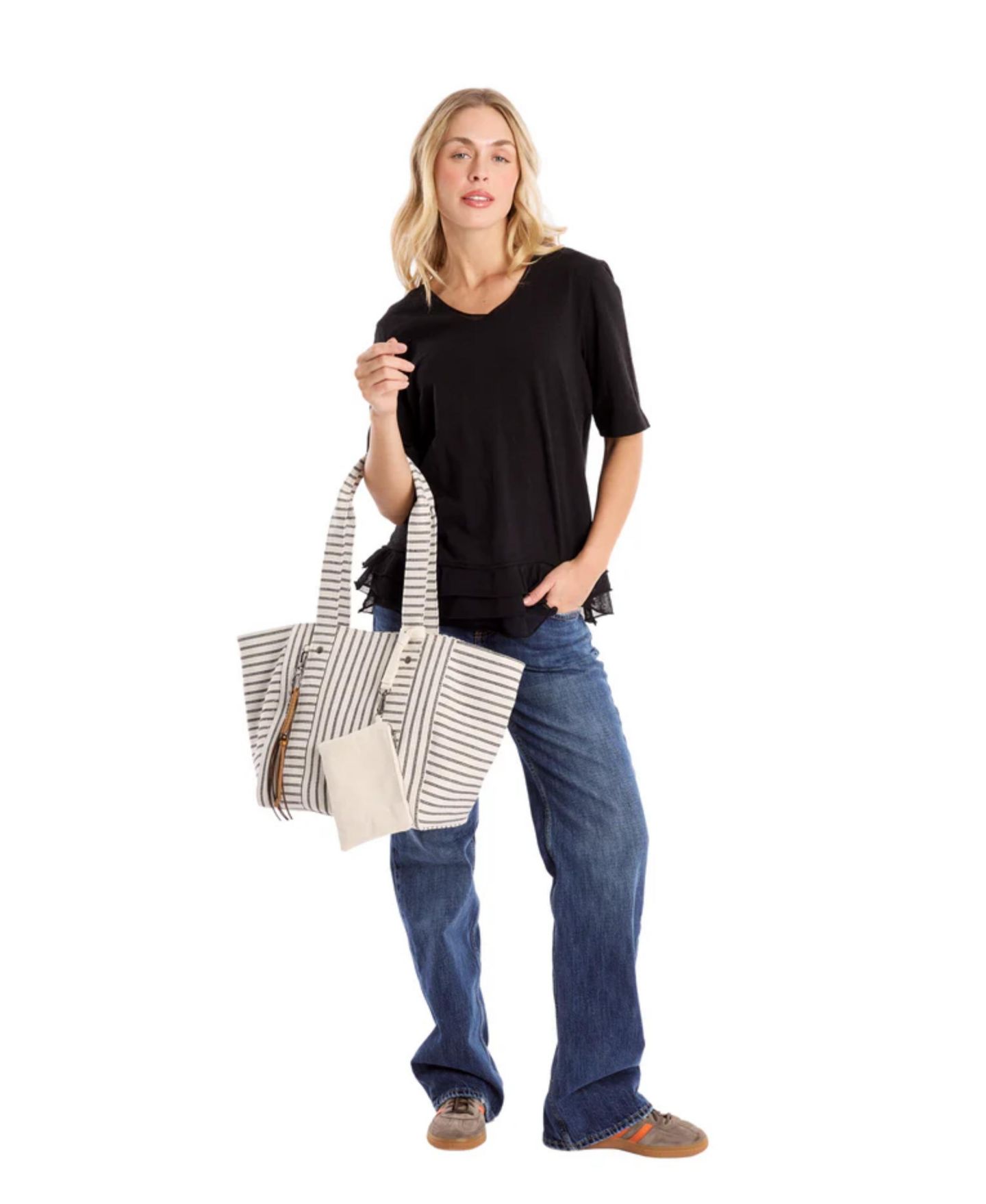 Женская сумка WILT Byron Medium Beach Tote, цвет: Костяной чёрный полосатый — фото 6
