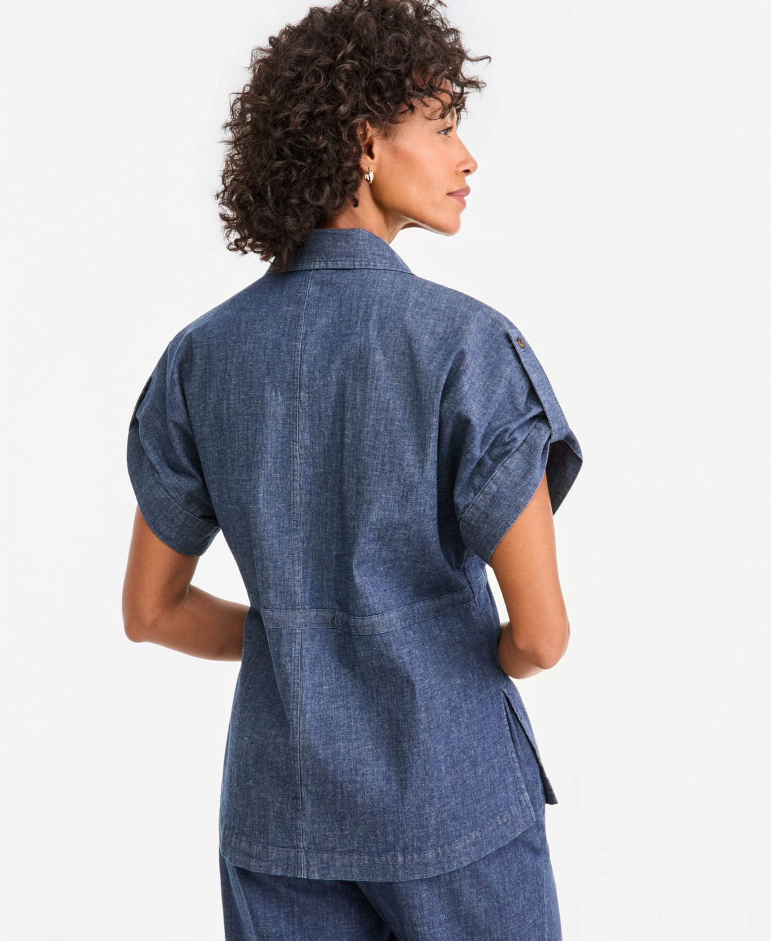 Women's Button-Front Cinch Waist Shirt