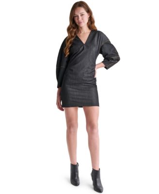 Women's Denim V-Neck 3/4-Sleeve Mini Dress