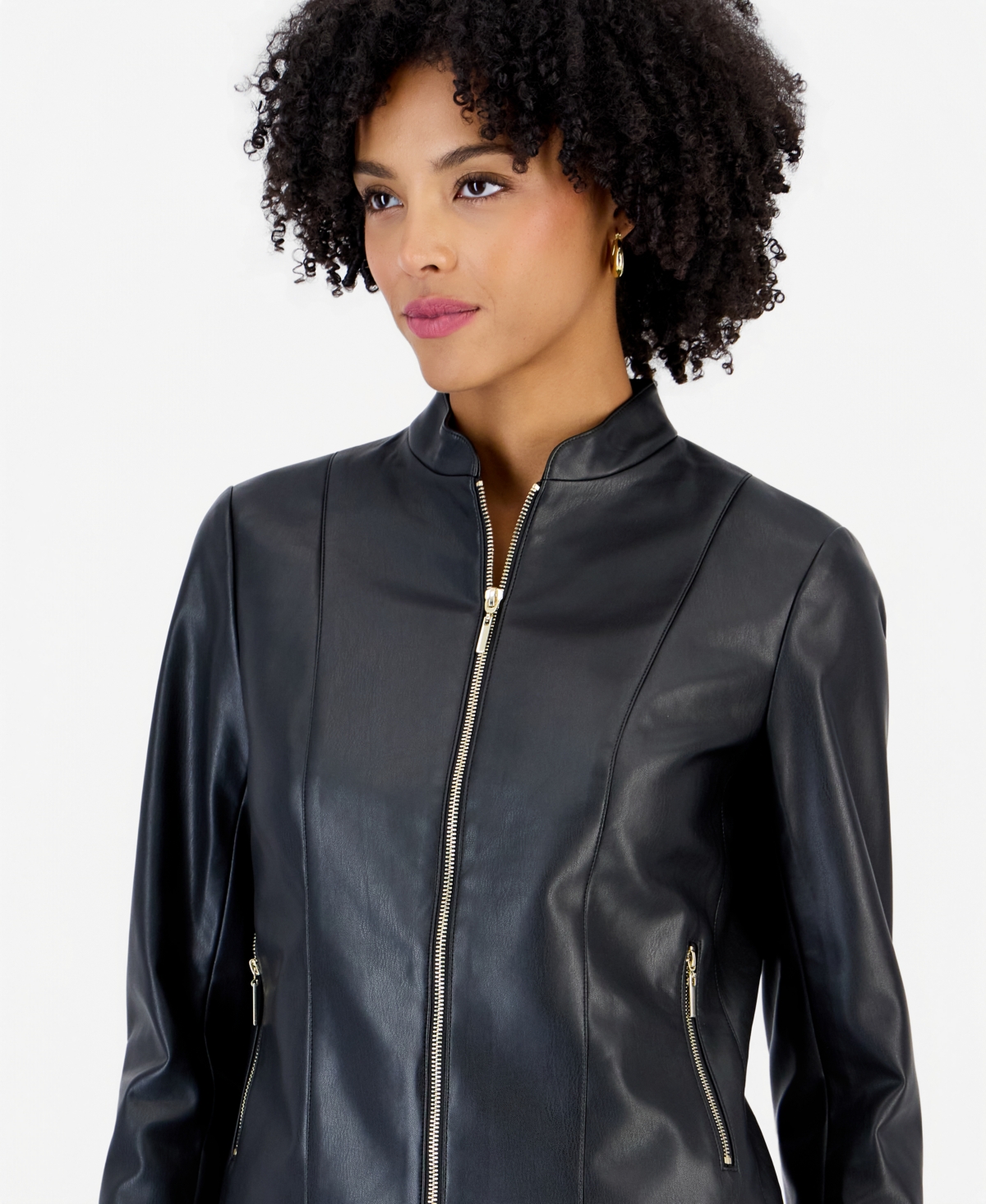 Kasper Petite Moto Fitted Zipper-Pocket Jacket