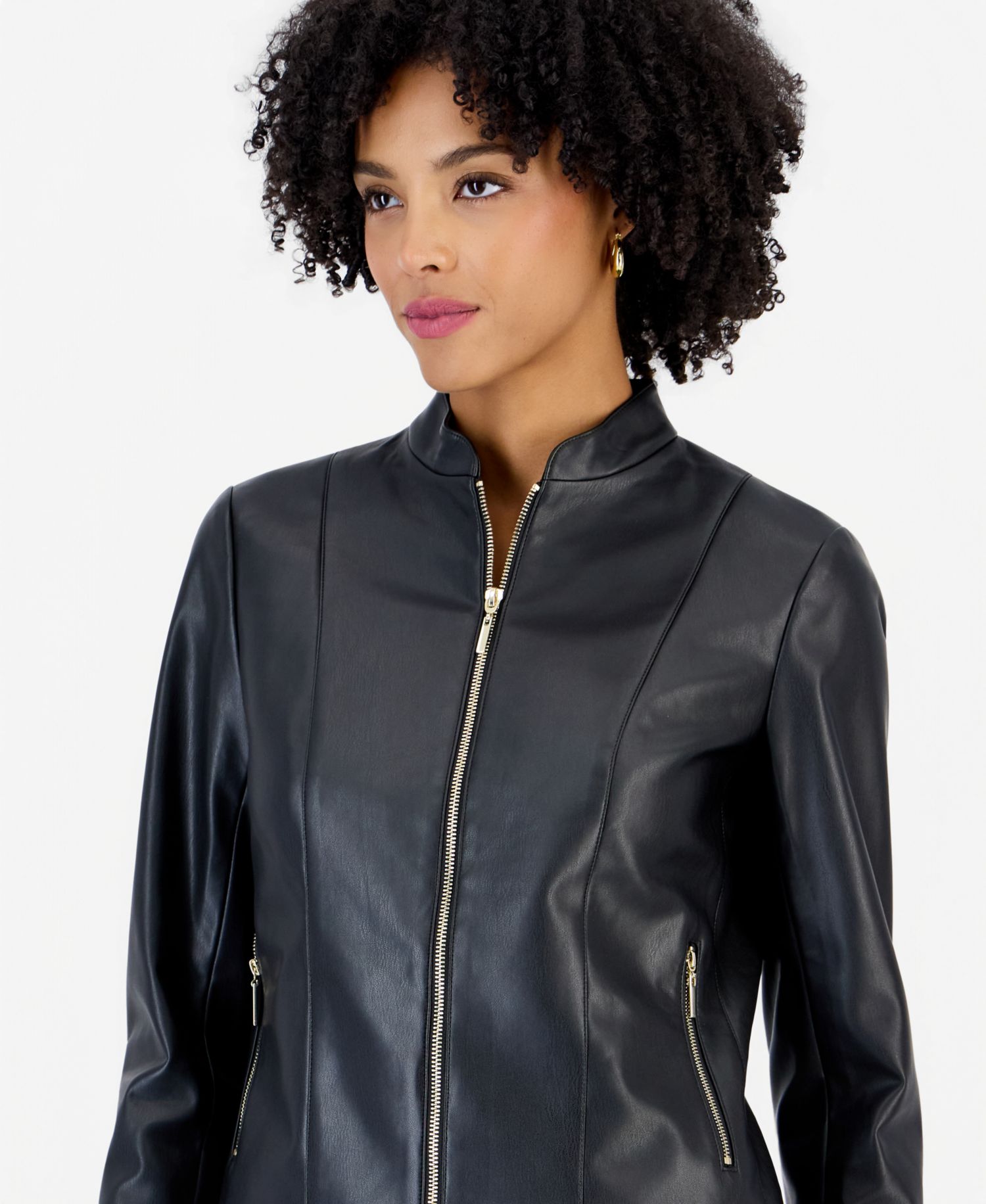 Petite Moto Fitted Zipper-Pocket Jacket
