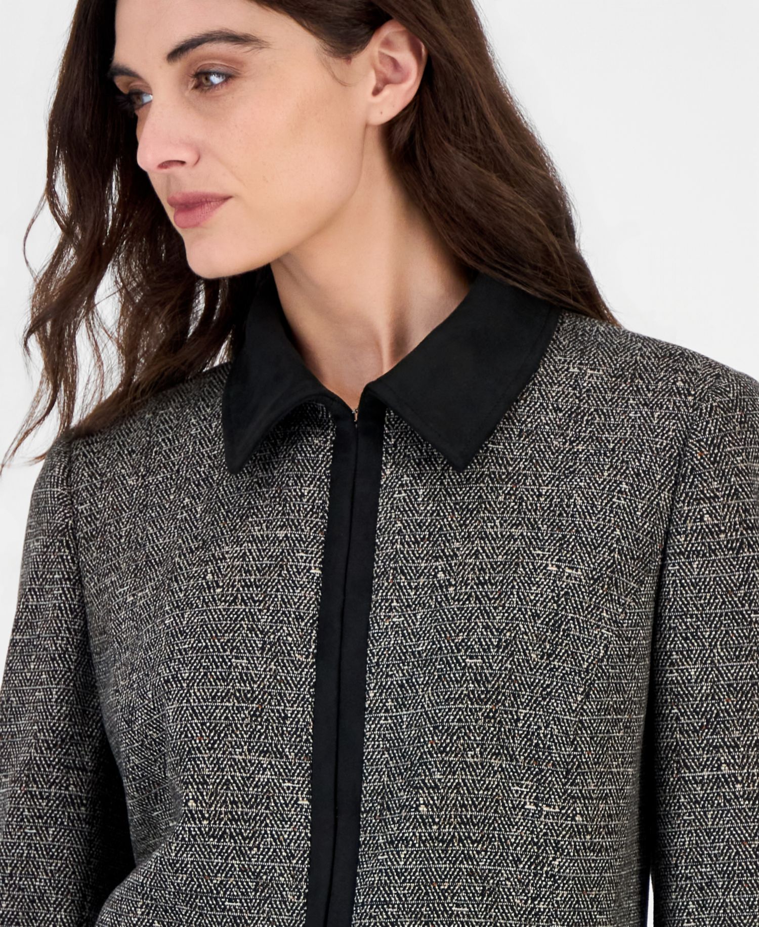 Women's Long Sleeve Chevron Faux Suede Trim Jacket