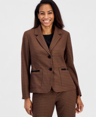 Women's Plaid Notch-Collar Patch-Pocket Blazer