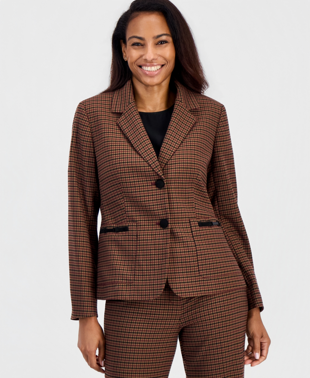 Kasper Women's Plaid Notch-Collar Patch-Pocket Blazer