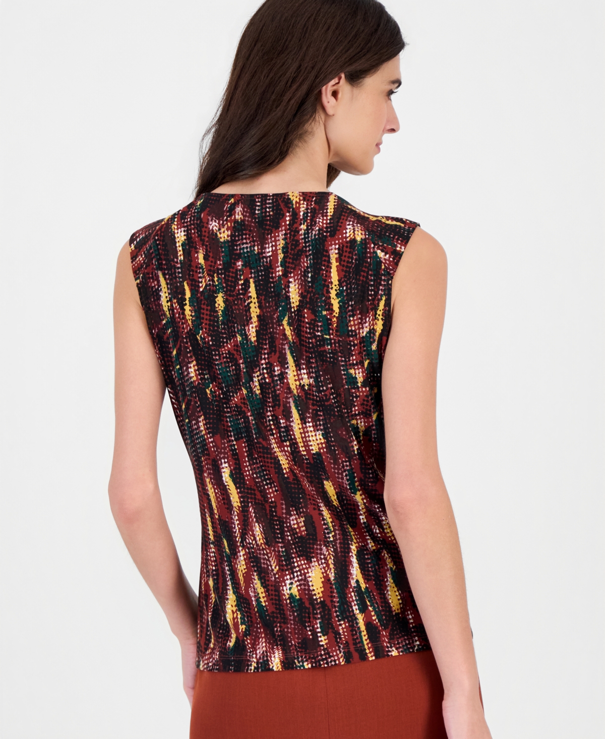 Kasper Petite Shawl Collar C Abstract-Print Cowl Neck Cap-Sleeve Blouse