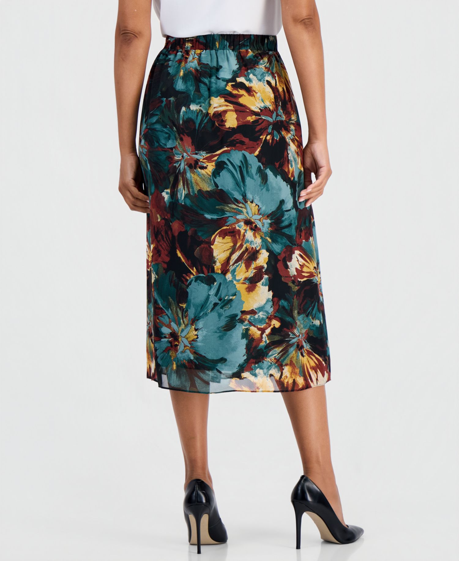 Petite Pull-On Pleated Midi Skirt