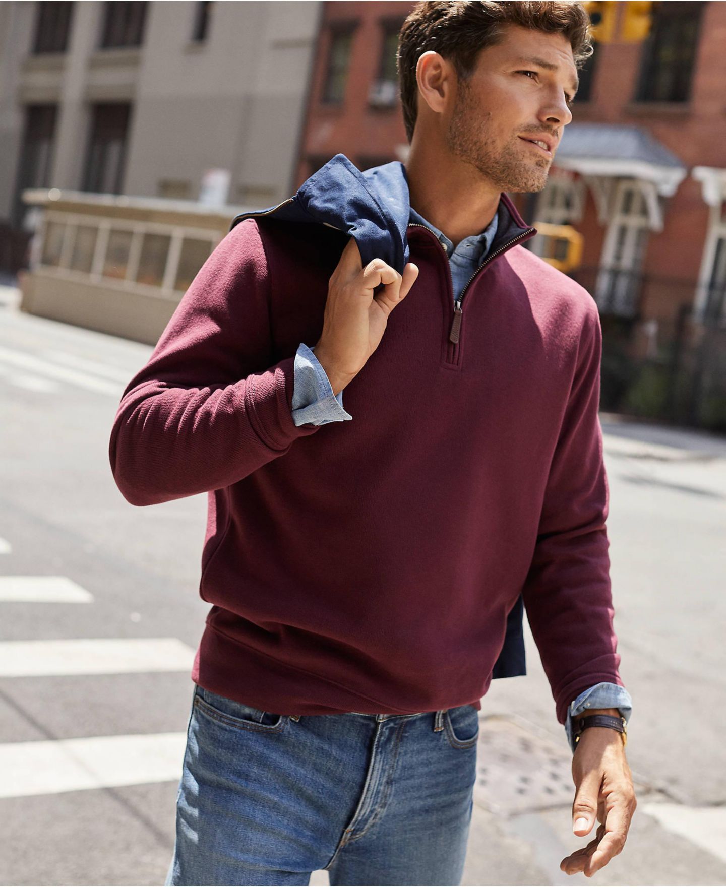 Мужской свитер Lands' End Bedford Rib Quarter Zip, цвет: Бордовый — фото 2