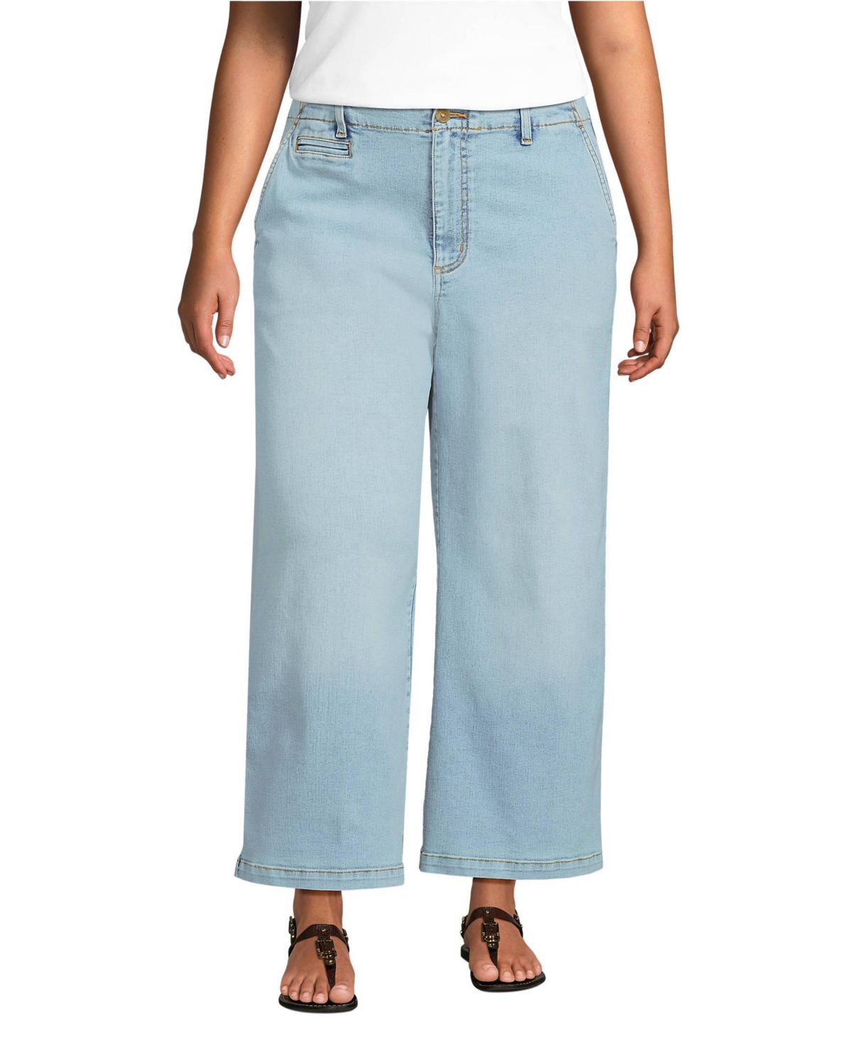 Lands' End Plus Size Denim Mid Rise Wide Leg Ankle Jeans - Breeze blue wash
