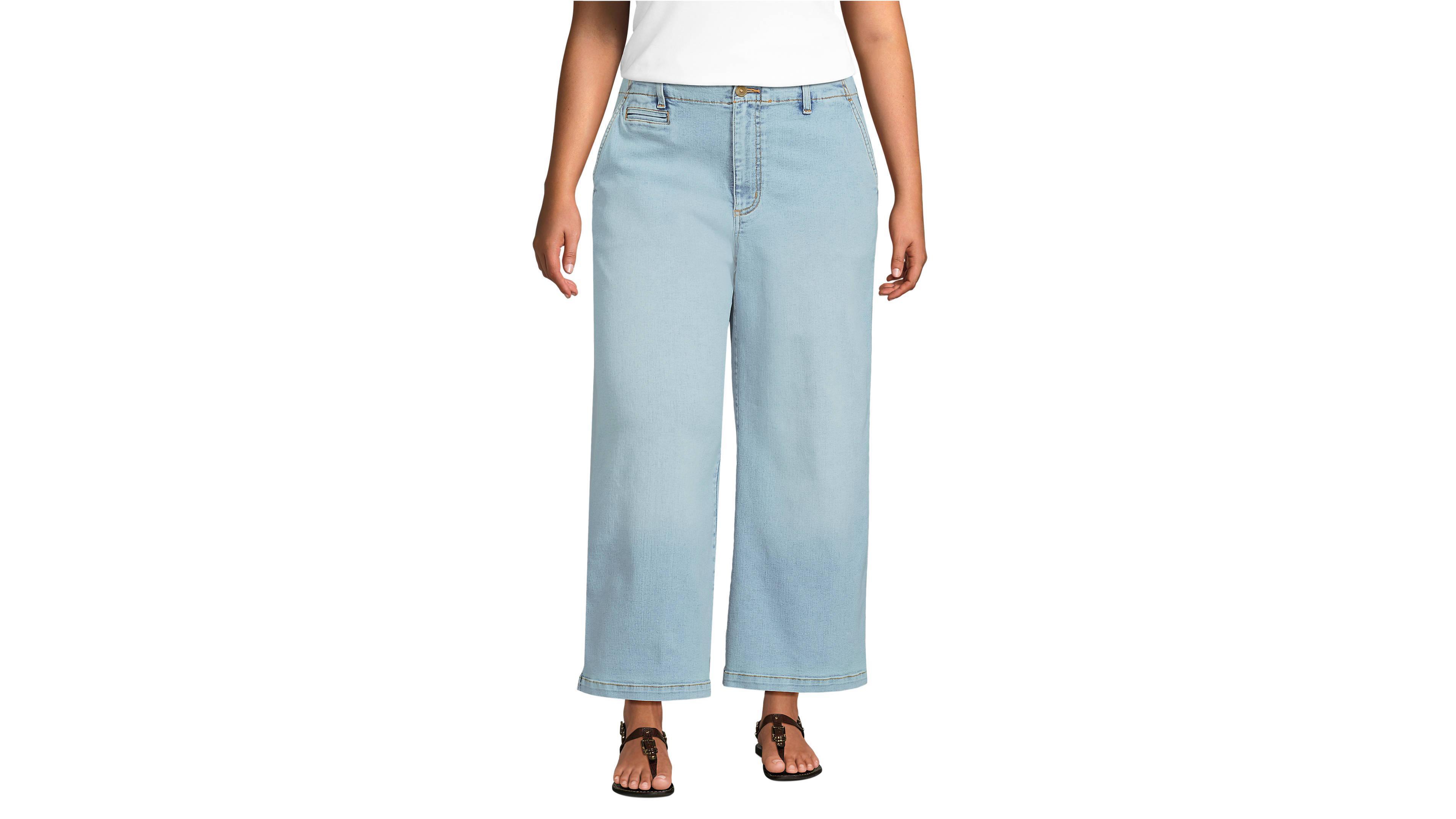 Lands' End Plus Denim Mid Rise Wide Leg Ankle Jeans