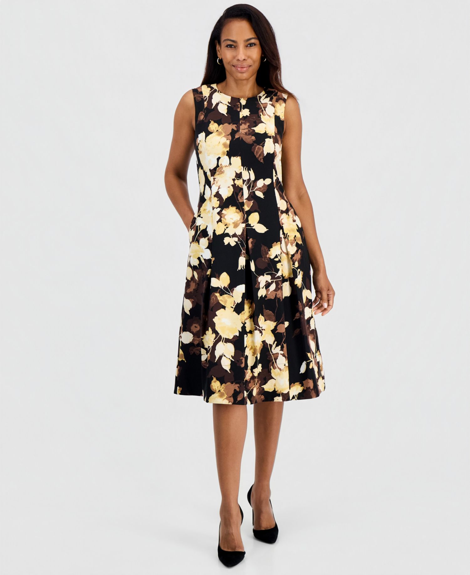 Women's Princess-Seam Box-Pleat Sleeveless Dress