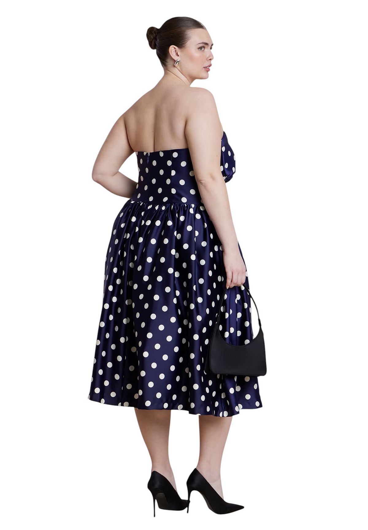 ELOQUII Women's Strapless Polka Dot Flare Midi Dress view 2 — MAYCSS fashion products