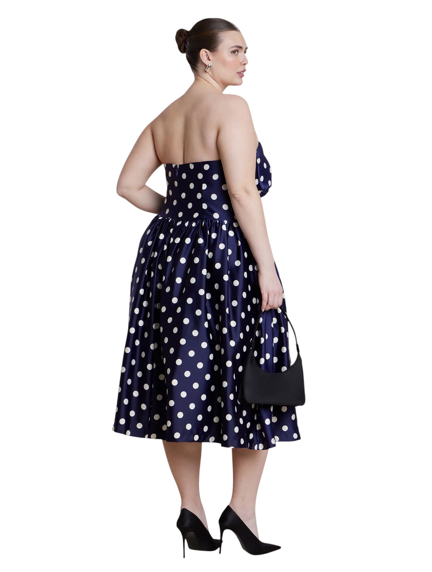 Women's Strapless Polka Dot Flare Midi Dress
