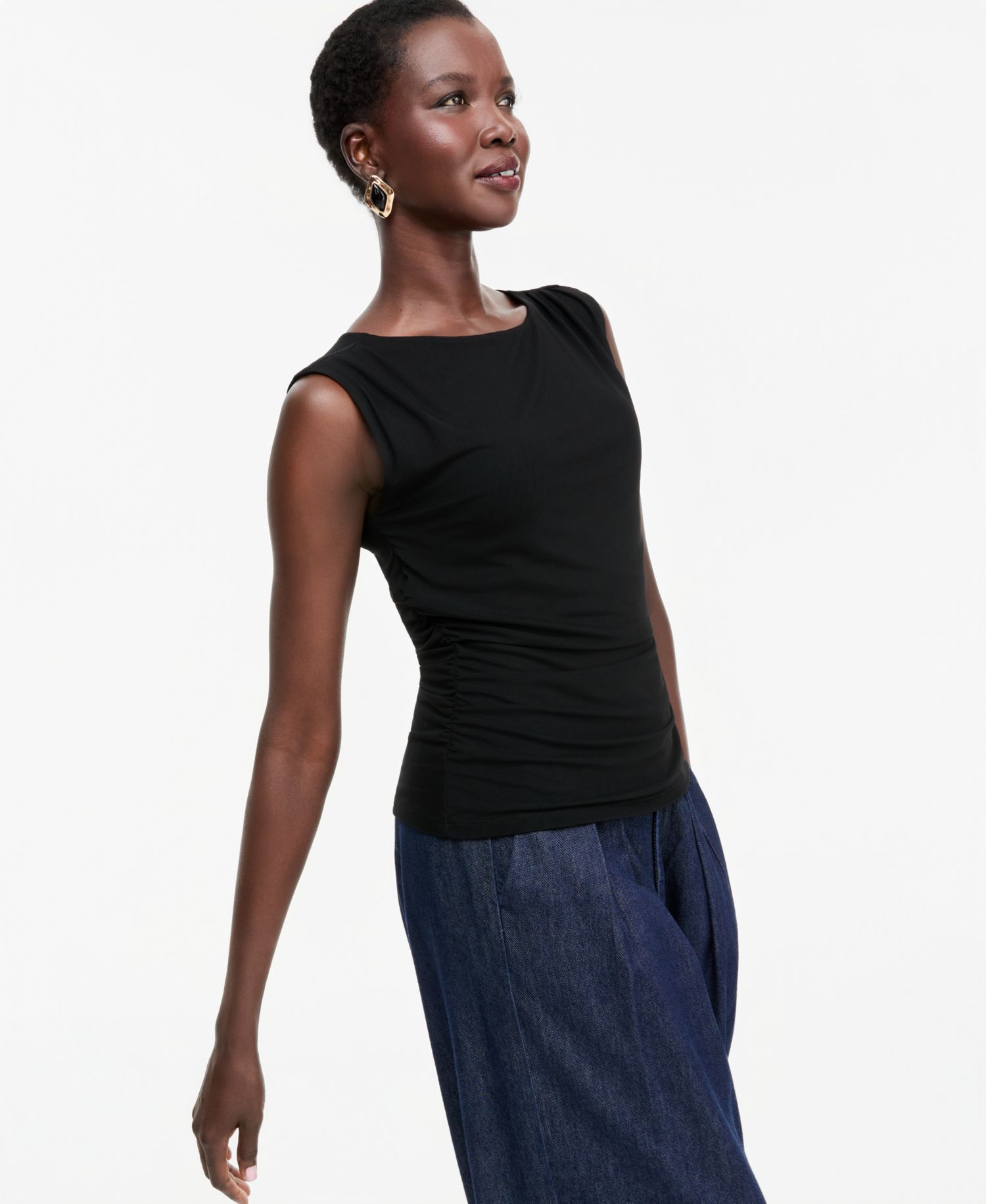 I.N.C. Women's Solid Mesh Ruched Tank