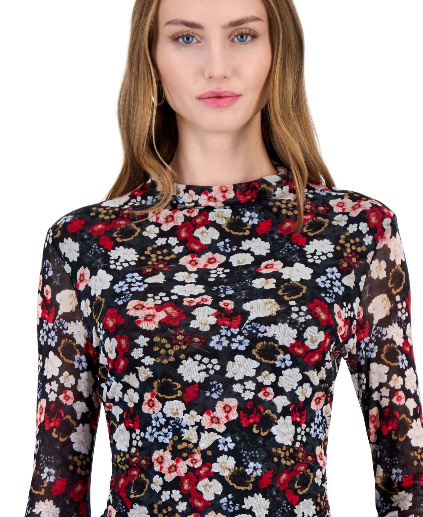 Женский топ I.N.C. International Concepts Long-Sleeve Mock-Neck Printed Mesh, цвет: Brianne Garden — фото 3