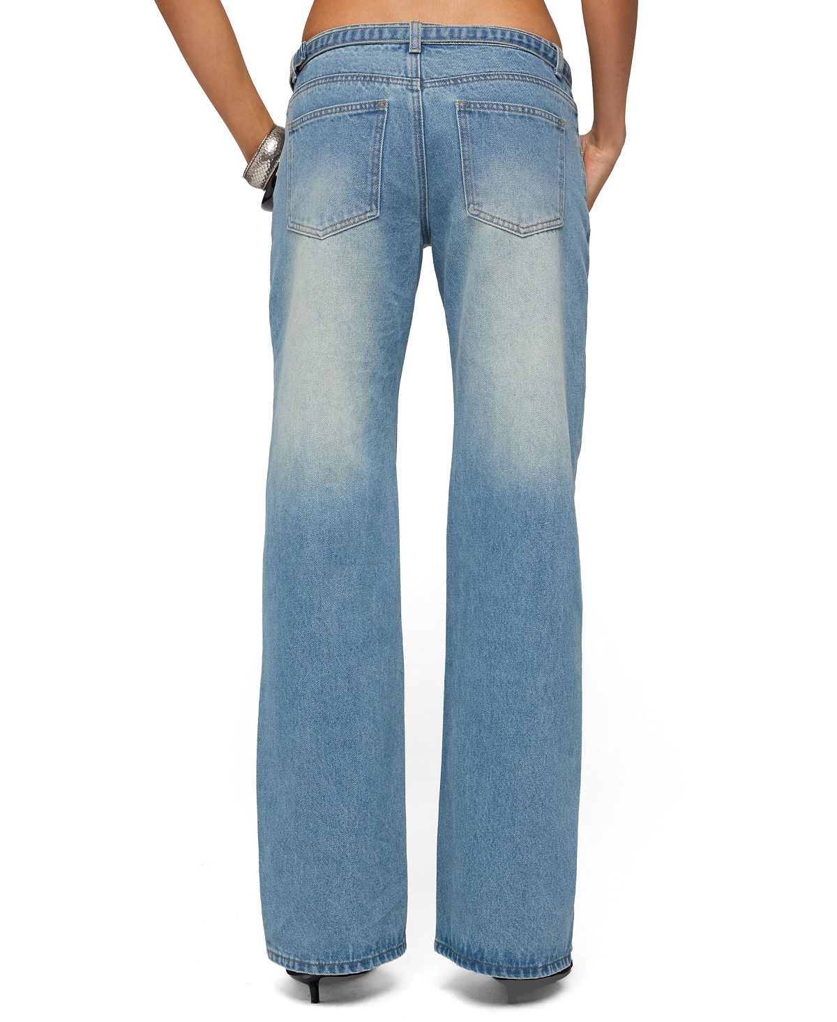 Edikted Women's Belted Low Rise Straight Leg Jeans view 2 — MAYCSS fashion products