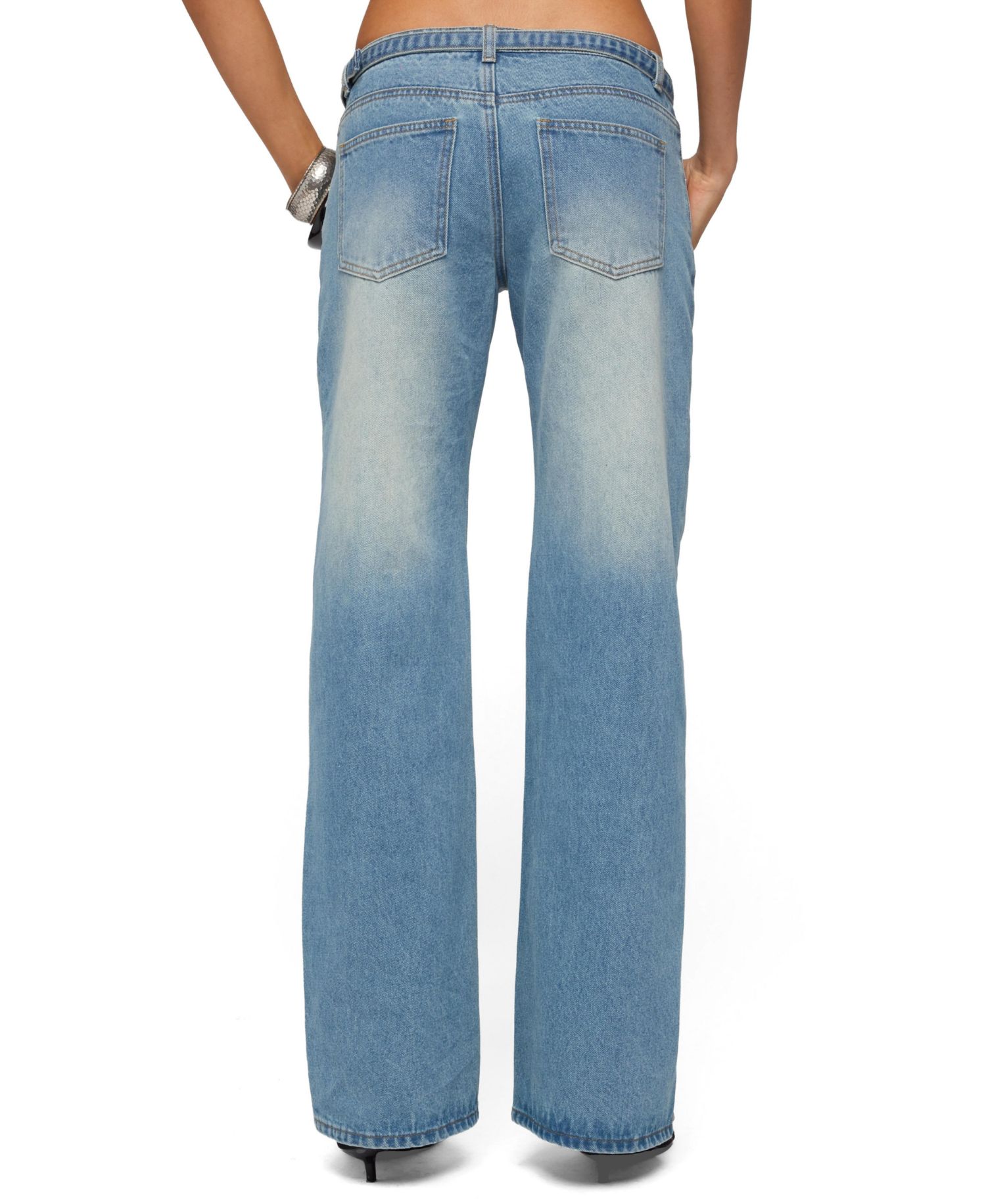 Women's Belted Low Rise Straight Leg Jeans