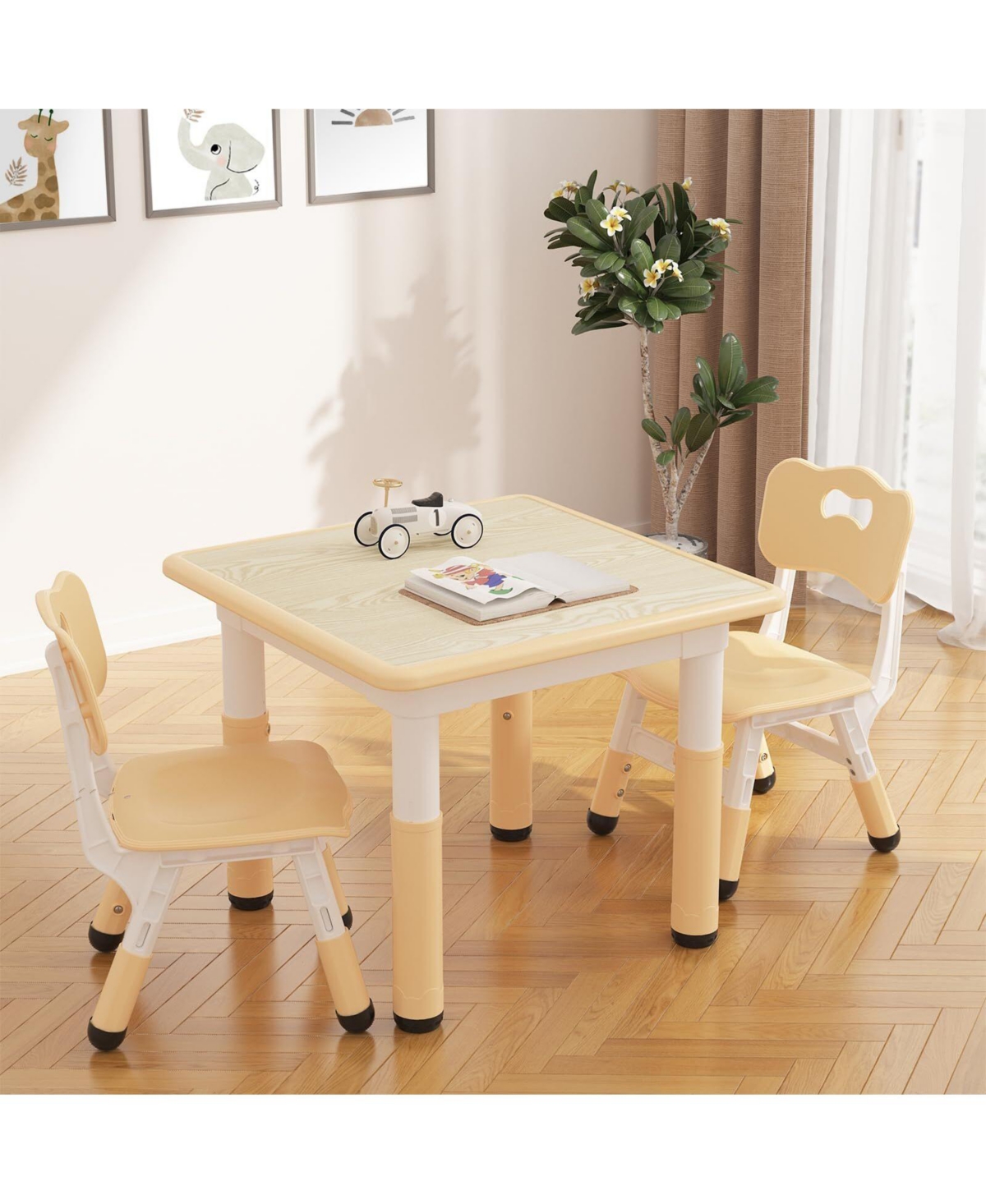 gaomon Kids 3-Piece Adjustable Height Plastic Table and Chair Set Graffiti Desktop Multi-Activity Study Table
