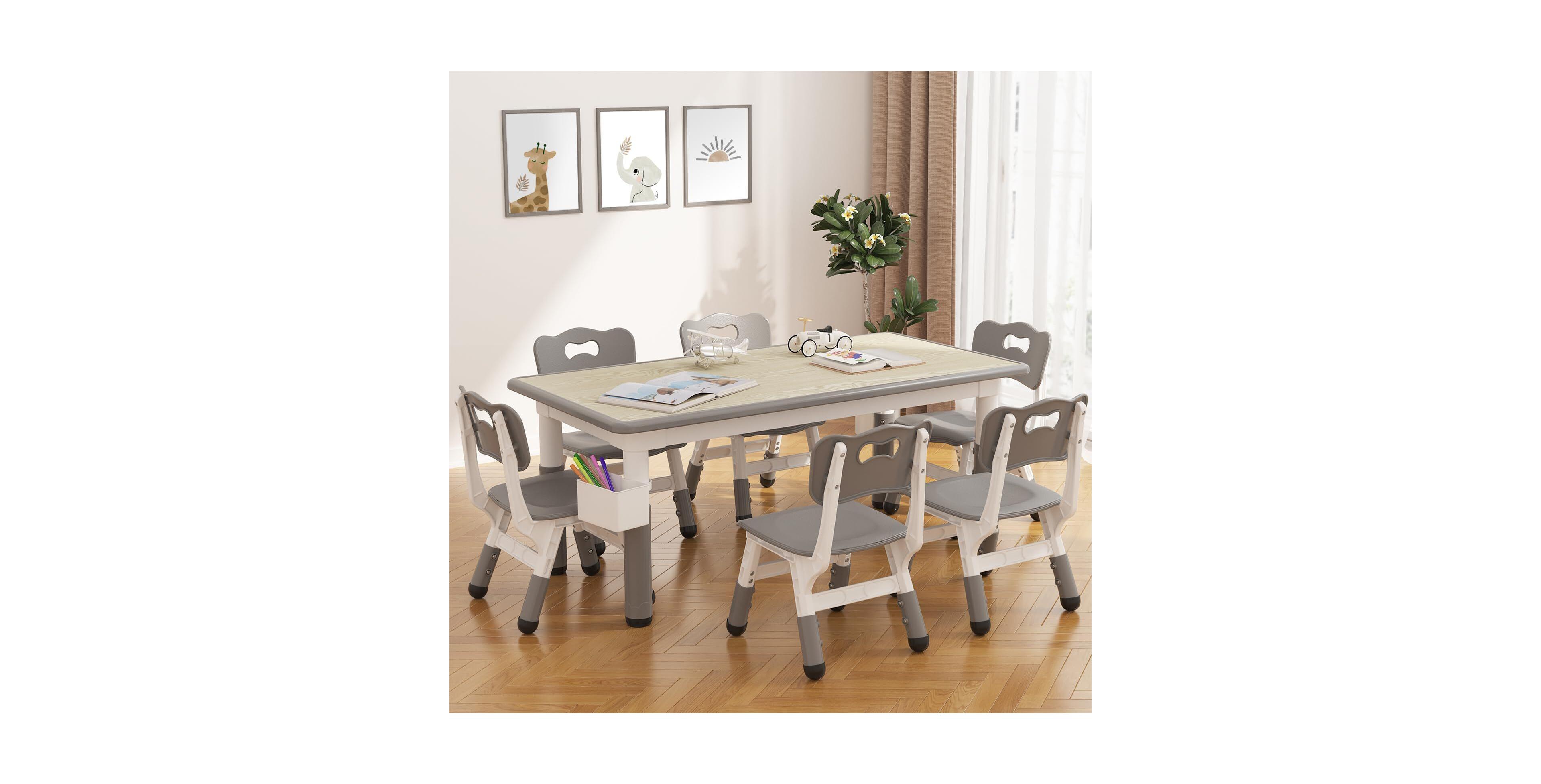 gaomon Kids Table and 4 Chairs Set, Height Adjustable Toddler Activity Table with Graffiti Desktop for Home, Daycare, Classroom