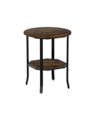 Small Space Round Side Table with Storage Shelf, 2-Tier Nightstand Design