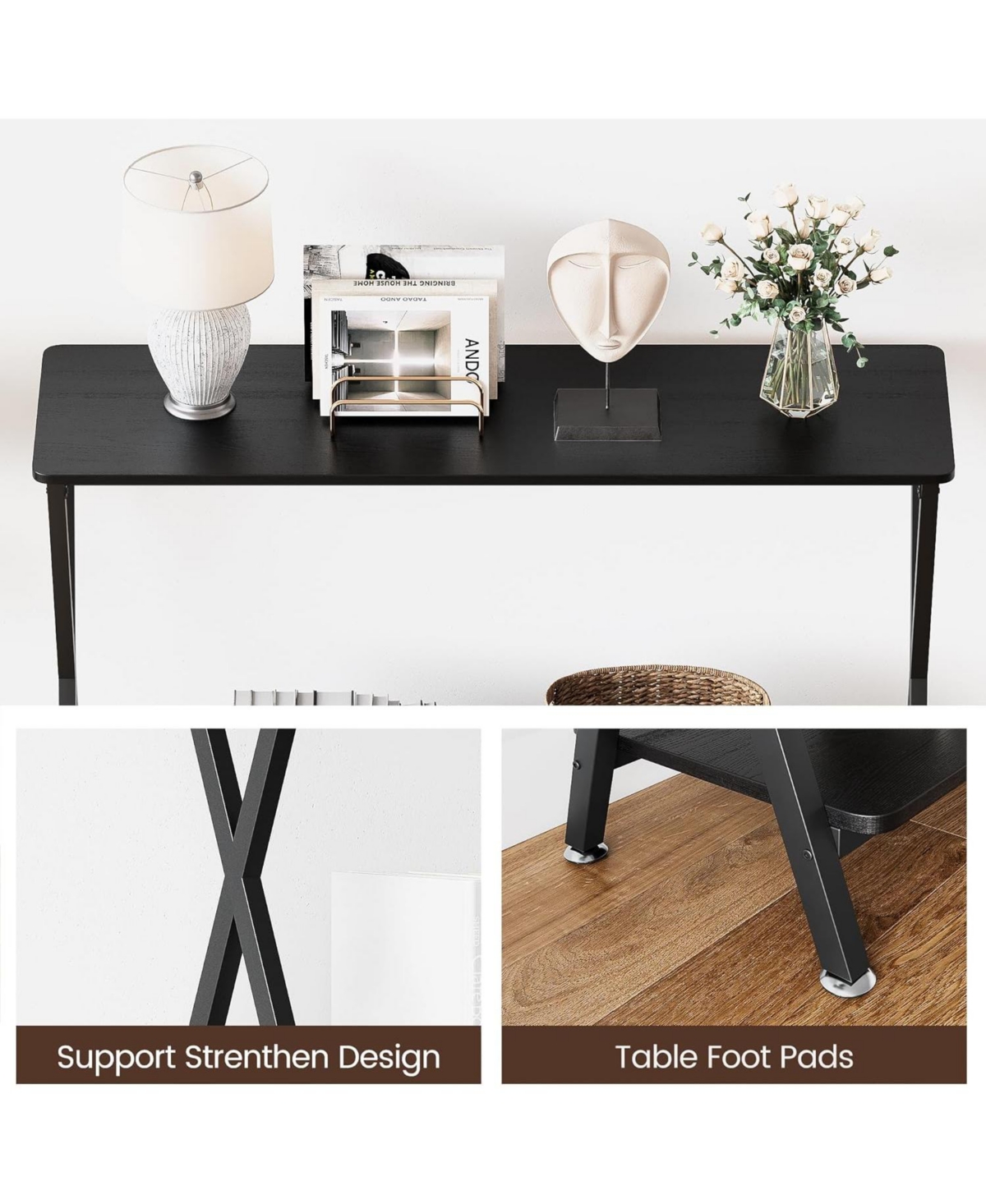 homfan 41" Narrow 2-Tier Console Table with Storage Shelf, Behind Couch Entryway Table, Steel Frame