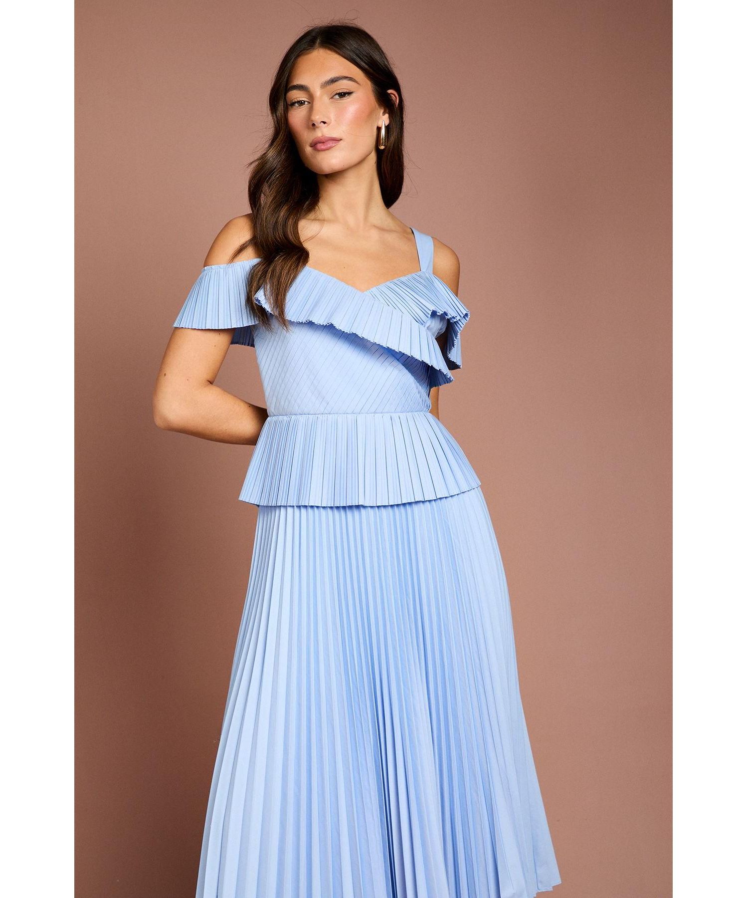 Women's Pleated V-Neck Midi Dress