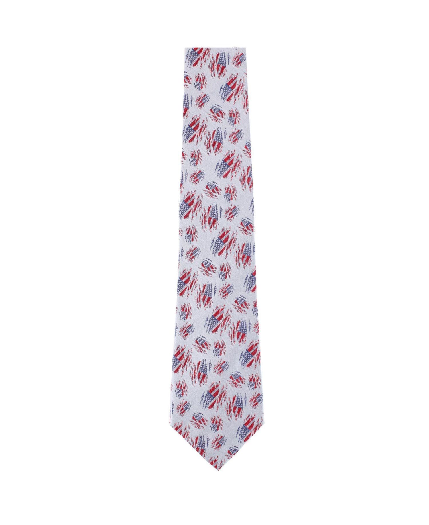 Men's Stars and Stripes Secret Silver Silk Novelty Necktie