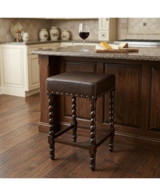 24" Faux Leather and Solid Wood Backless Counter Height Bar Chair
