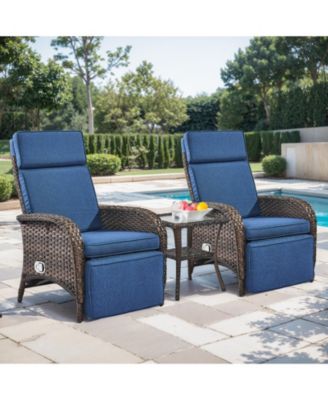 3 Piece Wicker Patio Furniture Set Adjustable Outdoor Recliner Chairs with Side Table Patio Conversation Set, Chaise Lounge Chair