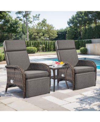 3 Piece Wicker Patio Furniture Set Adjustable Outdoor Recliner Chairs with Side Table Patio Conversation Set, Chaise Lounge Chair