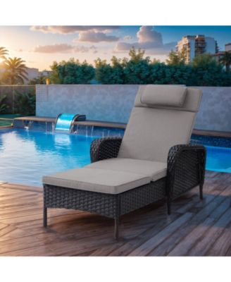 Outdoor Wicker Reclining Lounge Chair, Outdoor Pool Recliner with 5-Position Backrest, Adjustable Wicker Seating Chairs for Poolside