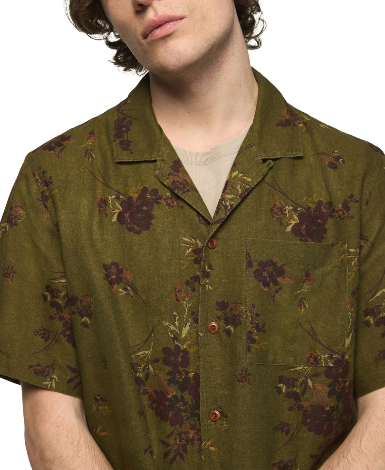 Men's Printed Short-Sleeve Camp Collar Shirt