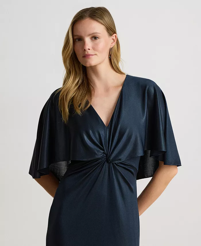 Women's Metallic Jersey Twist-Front Cape Gown - thumbnail 2