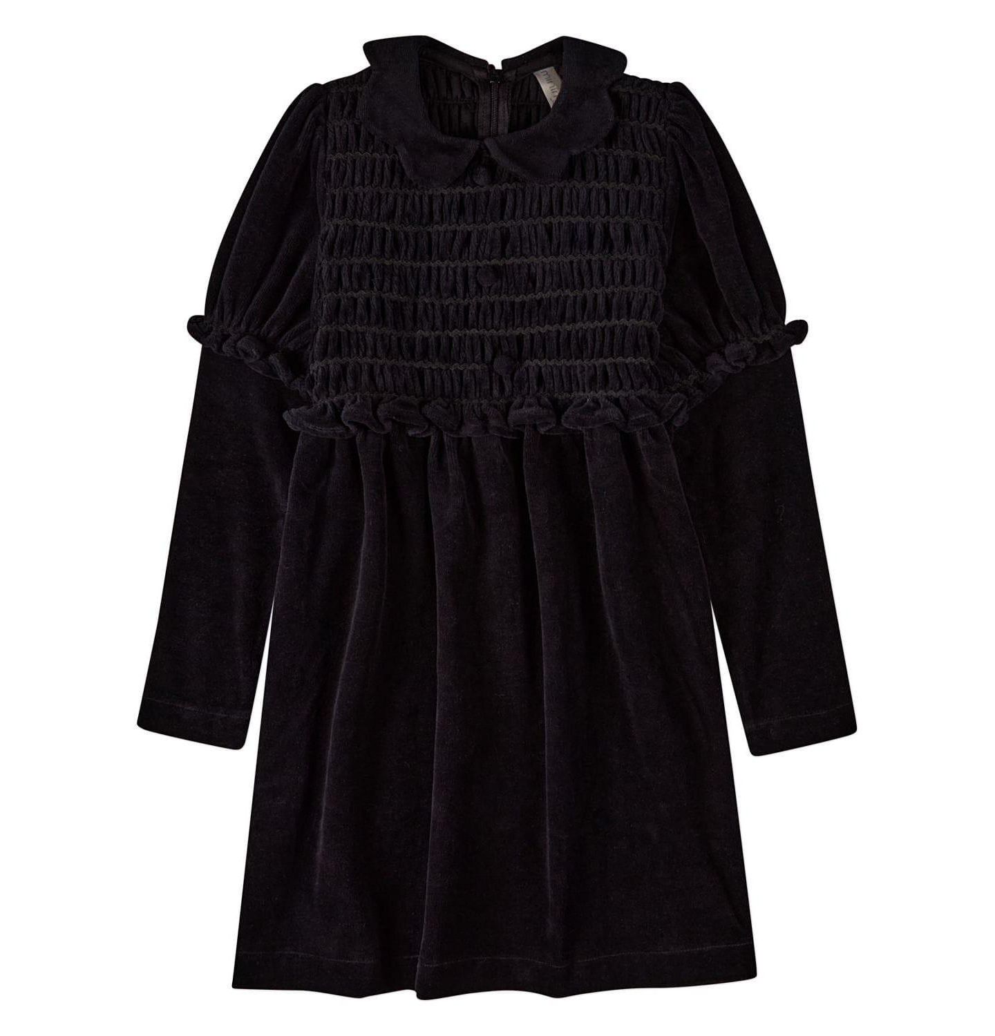 Платье MeMoi Cotton-Rich Velour Smocked Below-Knee Long Midi Dress для девочек, цвет: Чёрный — фото 1