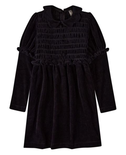 Платье MeMoi Cotton-Rich Velour Smocked Below-Knee Long Midi Dress для девочек, цвет: Чёрный