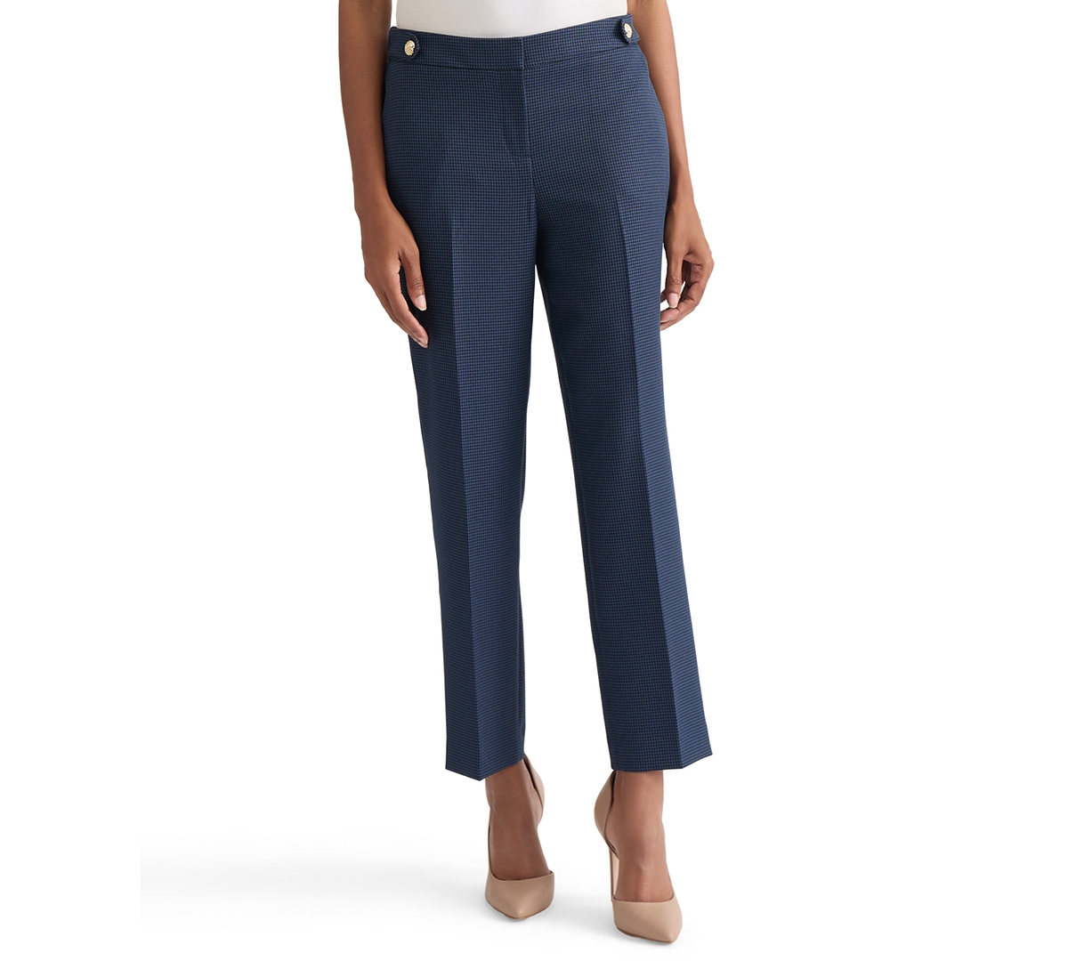 Kasper Women's Mini-Check-Print Mid-Rise Ankle Pants - Blue Night/Black