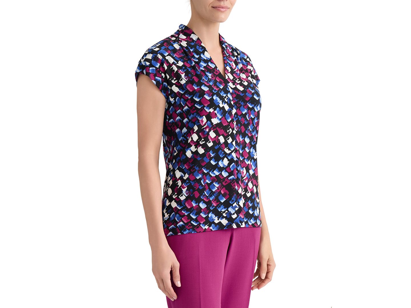 Женский топ Kasper Printed Funnel-Neck Short-Sleeve Top, цвет: Чёрный разноцветный — фото 3