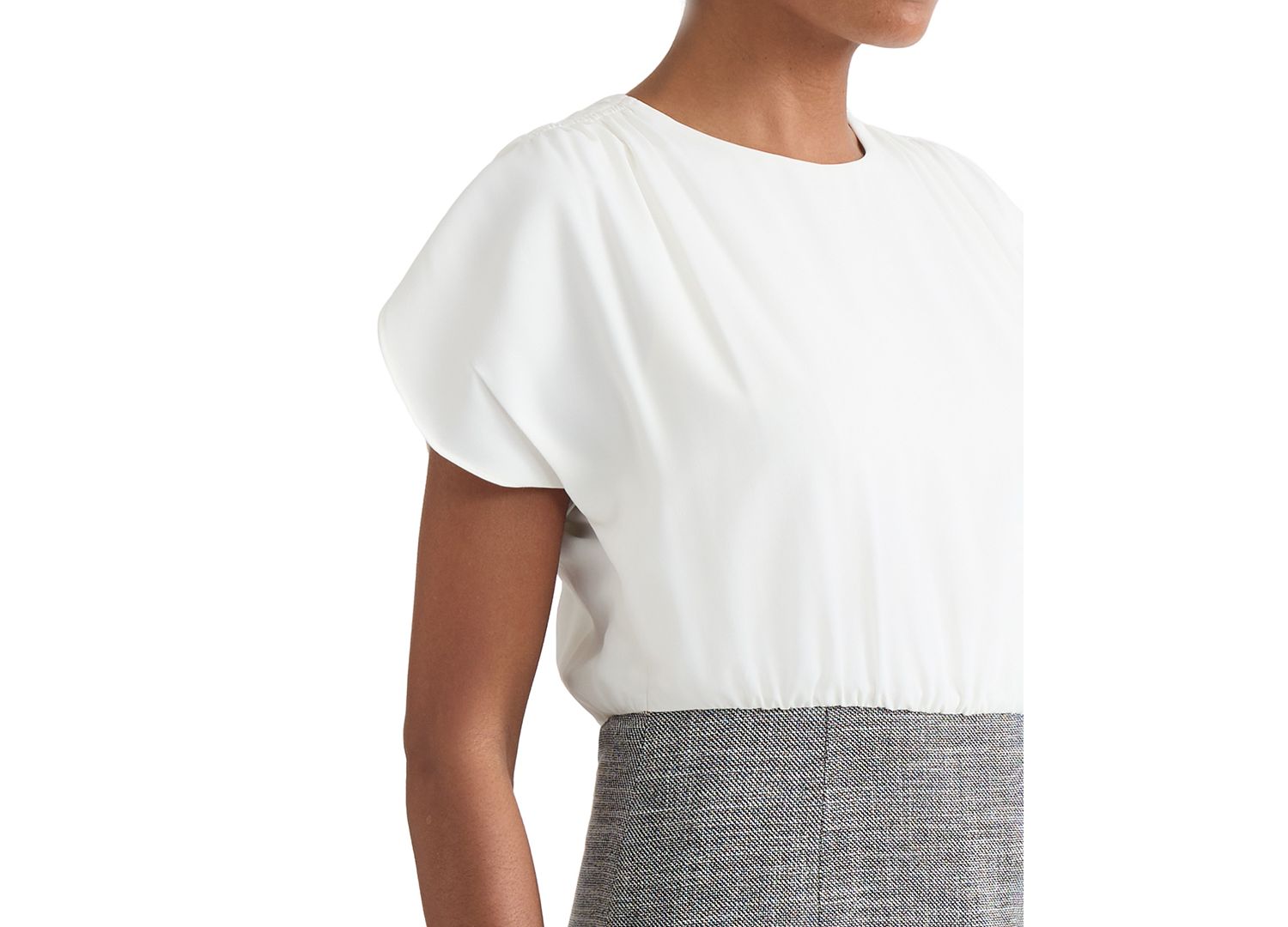 Women's Mixed-Media Tulip-Sleeve Sheath Dress