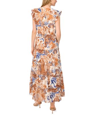 maxi summer dresses short sleeve R.Vivimos Women's Off-Shoulder Empire Waist Boho Floral Print Casual Smocked Flowy Dresses Made of fabrics Women's Summer Dress Square Neck