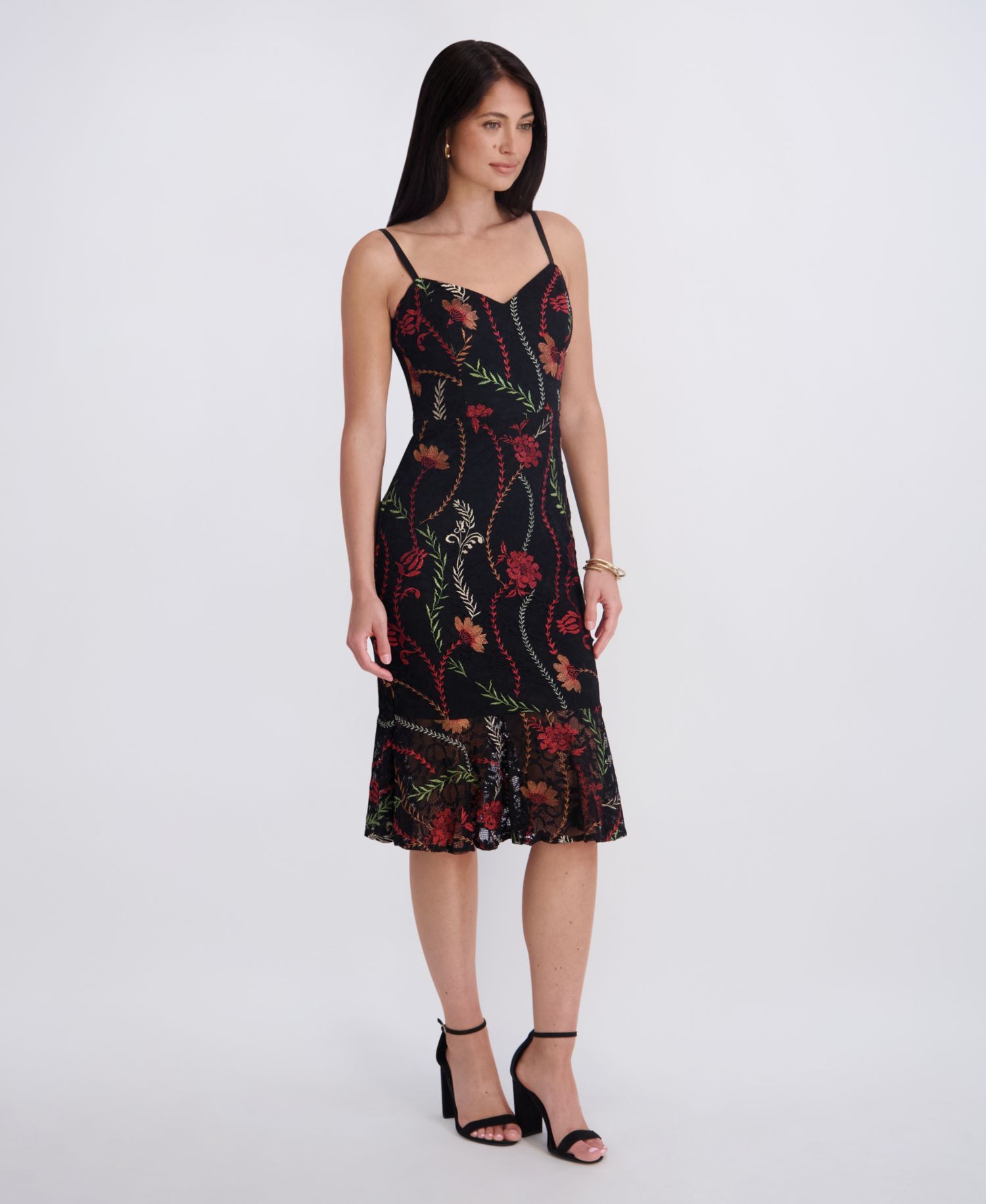 Women's Sweetheart Neck Embroidered Lace Midi Dress