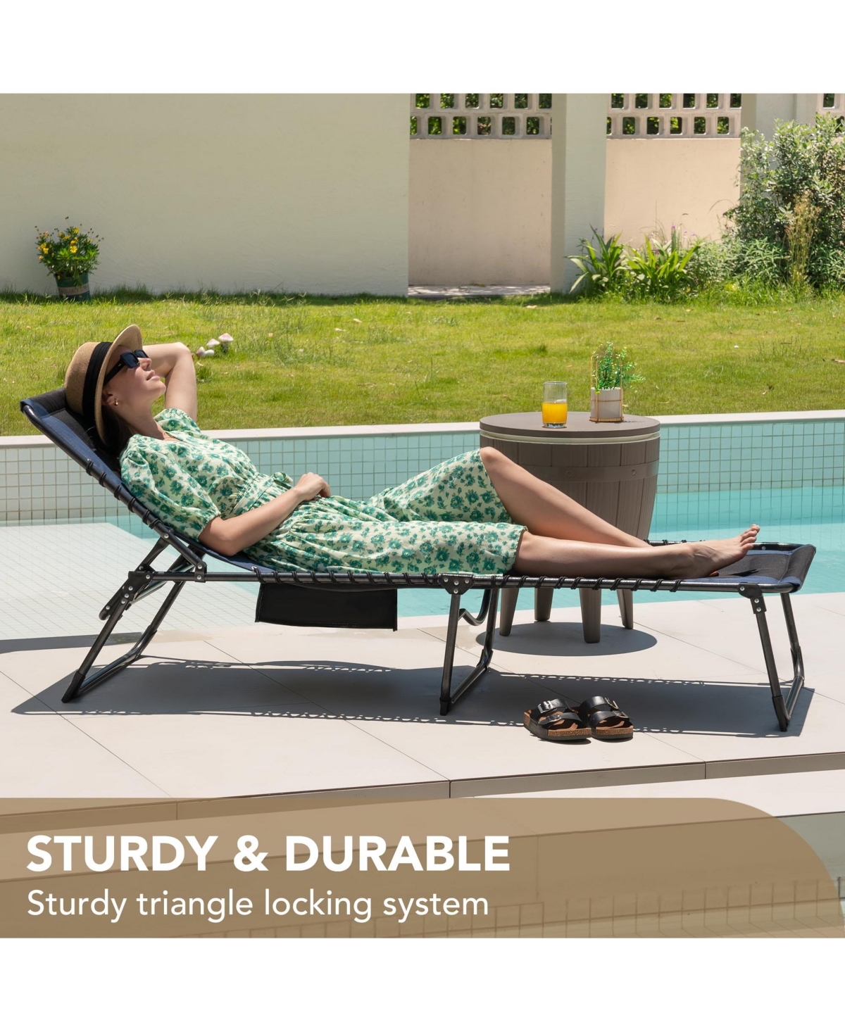 Aofar 4-Fold Padded Folding Outdoor Chaise Lounge Reclining Chair