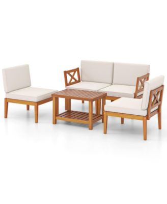 5-Piece Patio Conversation Set with Acacia Wood Frame and Cushions