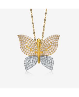 Chic Two Tone Plated with Cubic Zirconia Butterfly Pendant Necklace