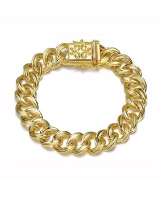 Men's Unique 14K Gold Plated Ornate Curb Link Chain Bracelet