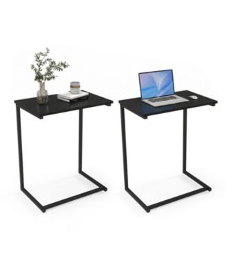 2PCS C-shaped End Table Vintage Accent Couch Table With Heavy-duty Metal Frame